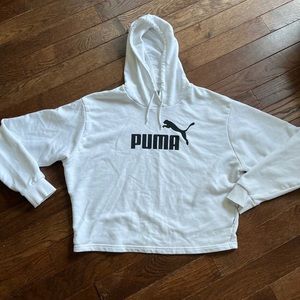 PUMA Women's Medium Sweatshirt Hooded White Black Logo M Long Sleeve Active